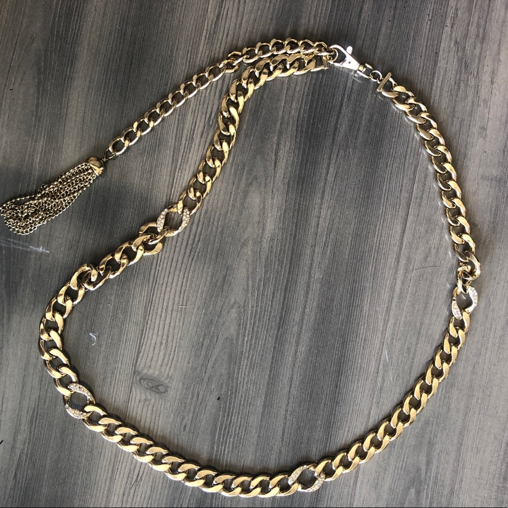 Thick gold link belt with gold chain tassel